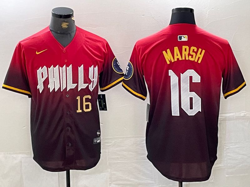 Men Philadelphia Phillies #16 Marsh Red City Edition Nike 2024 MLB Jersey style 2